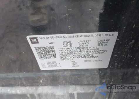 2021 Chevrolet Equinox Awd Premier из США, поврежденный, VIN 3GNAXXEV2MS119820